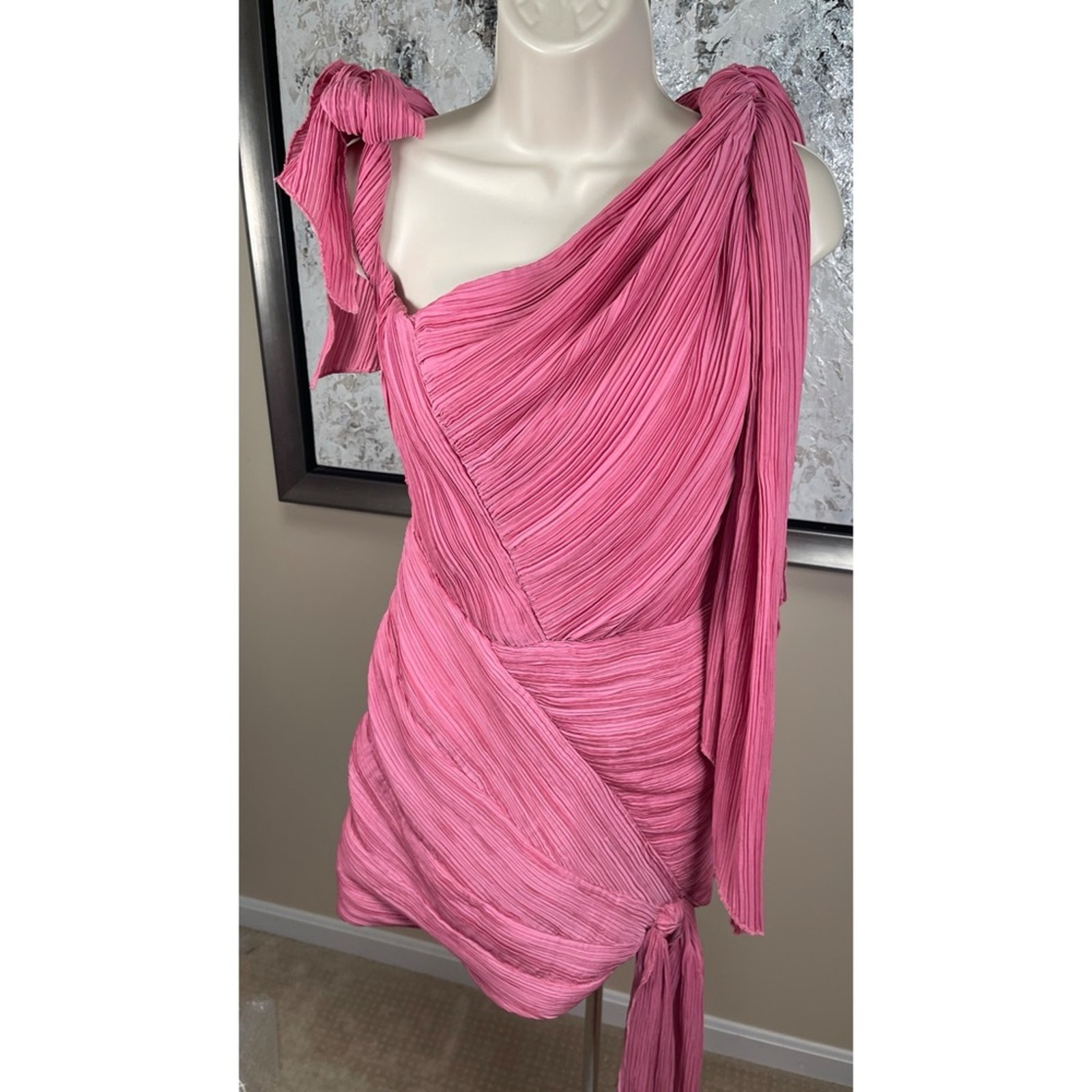 Cult Gaia Wonder Pleated Off The Shoulder Ruched Draped Pink Mini Dress Sz 2 — image 6 of 8